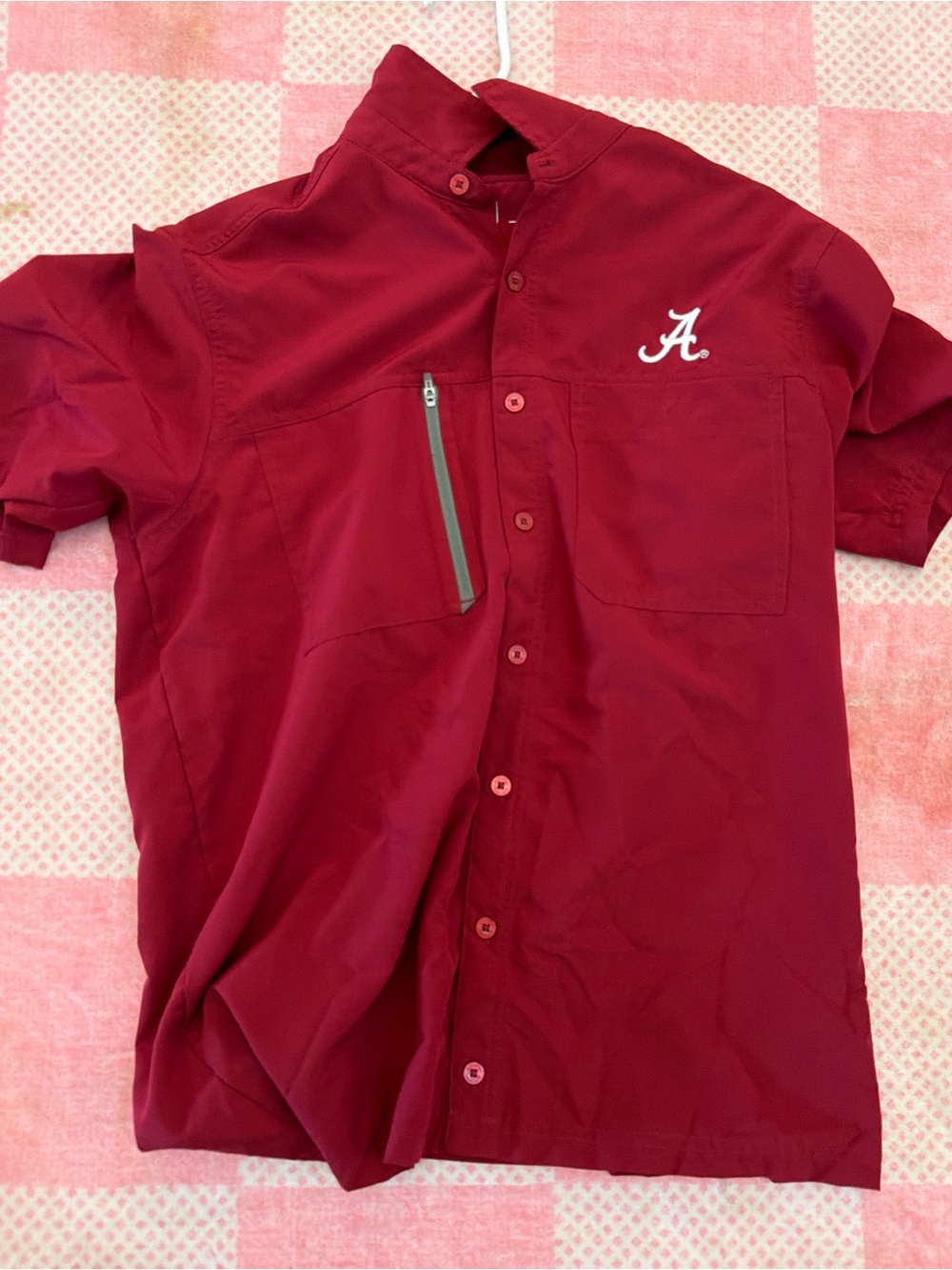 Antigua Men's Crimson Short-Sleeve Button Shirt with 'A' Logo
